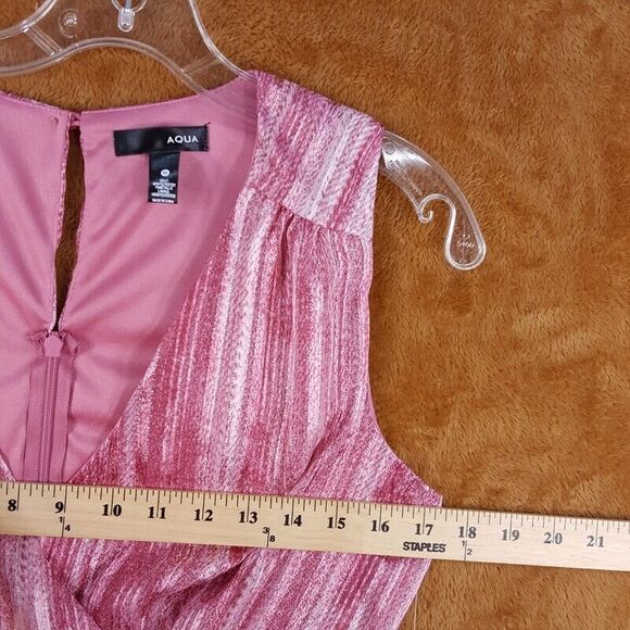 AQUA Womens Dress Medium Pink Shimmer Fit Flare Skater Empire Keyhole Neck - Picture 7 of 9